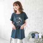 Oversized Space Print 3/4-sleeve Top