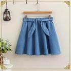 Bow A-line Denim Skirt