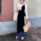 Long-sleeve Knit Top / Midi A-line Pinafore Dress