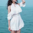 Eyelet Lace Cold Shoulder Playsuit