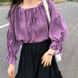 Puff Sleeve Blouse Purple - One Size