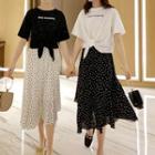 Set: Short-sleeve T-shirt + Dotted Skirt