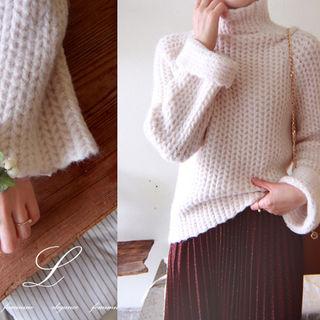Mock-neck Raglan-sleeve Sweater Ivory - One Size