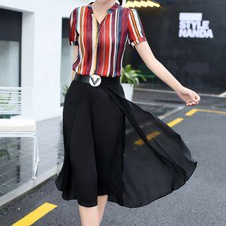 Set: Striped Blouse + Skort