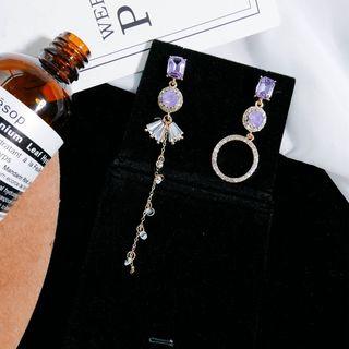 Non-matching Rhinestone Dangle Earring 1 Pair - Purple - One Size