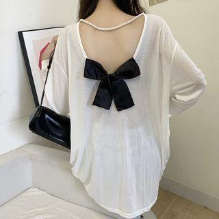 Pearl Open-back Bow Long-sleeve Top