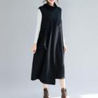 Turtleneck Sleeveless Midi A-line Dress Black - One Size