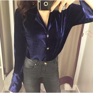 Velvet Long-sleeve Blouse