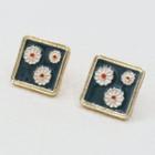 Square Alloy Flower Earring 1 Pair - Gold S925silver Earring - Square Flower - One Size
