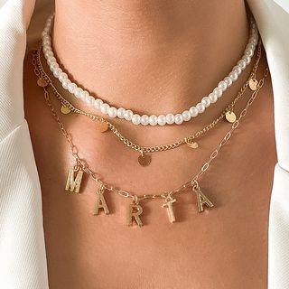 Set Of 3: Faux Pearl / Lettering Fringed / Disc Fringed Alloy Choker (various Designs)