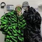 Couple Matching Zebra Print Fleece Zip Hoodie
