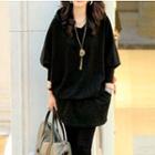 Long-sleeve Hooded Dress Black - One Size