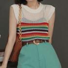 Color Block Striped Knit Tank Top White & Blue & Red - One Size