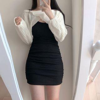 Long-sleeve Crop Top / Mini Bodycon Tank Dress