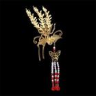 Vintage Glass Hair Comb S16 - White & Red & Gold - One Size