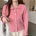 Long-sleeve Plain Peter Pan Collar Knit Cardigan