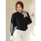 Inset Leopard-scarf Balloon-sleeve Sweater