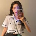 Short-sleeve Contrast Lining Shirt White - One Size