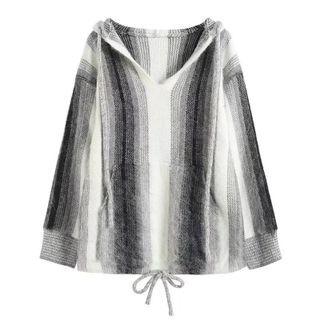 Gradient Hooded Mohair Sweater Black & Gray & White - One Size