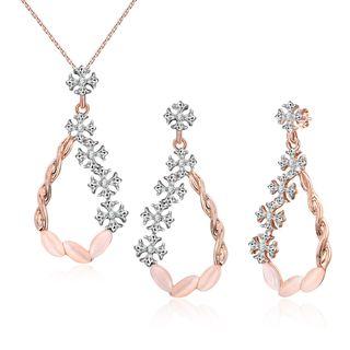 Set: Cat's Eye Stone Necklace + Drop Earring