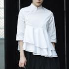 Elbow-sleeve Mandarin Collar Asymmetric Blouse