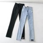 Lettering Embroidered High Waist Straight Leg Jeans