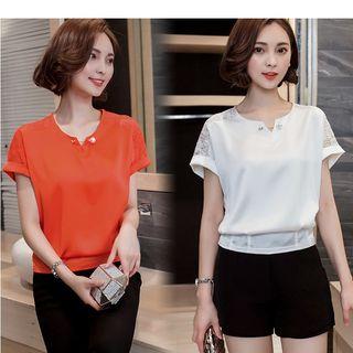 Short-sleeve Chiffon V-neck Top