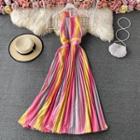 Sleeveless Rainbow Print A-line Maxi Dress