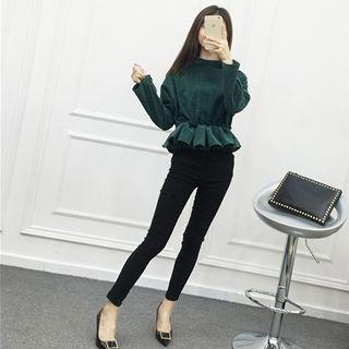 Long-sleeve Gathered Waist Top