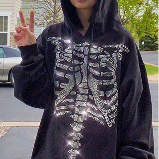 Bone-print Long-sleeve Hooded Sweater