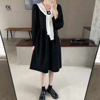 Plain Long-sleeve Dress / Shawl