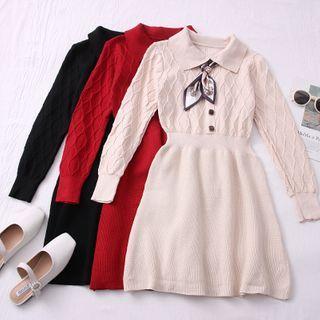 Knit Polo Mini Dress With Scarf