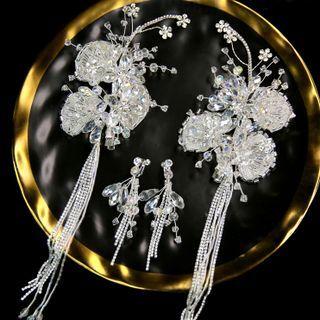 Set: Wedding Flower Faux Crystal Hair Clip + Earring Set - Hair Clips & Clip-on Earrings - White - One Size