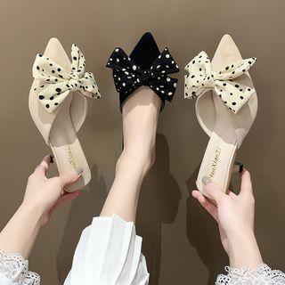Pointy Dotted Bow Stiletto Heel Slide Sandals