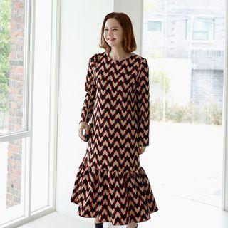 Ruffled Heart Pattern Long Dress Red - One Size