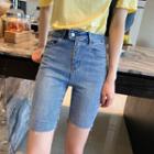 High-waist Skinny Denim Capri Shorts