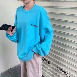 Lettering Long-sleeve Loose-fit T-shirt / Corduroy Straight-leg Pants