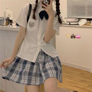 Short-sleeve Embroidered Shirt / Pleated Skirt