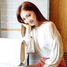 Slit-shoulder Balloon-sleeve Knit Top