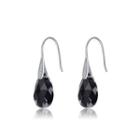 925 Sterling Silver Simple Fashion Water Drop Earrings With Black Austrian Element Crystal Silver - One Size