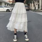 Tiered Frill Trim Chiffon Midi Skirt