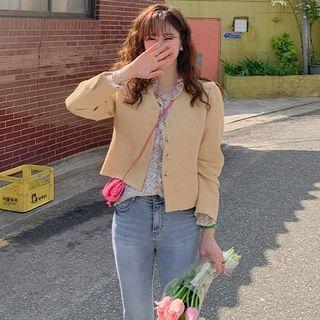 Collarless V-neck Cropped Jacket