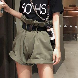 High-waist Rolled Wide-leg Shorts