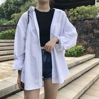 Plain Pocket Detail Oversize Shirt As Shown In Figure - One Size