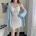 Spaghetti Strap Mini A-line Dress / Denim Shirt