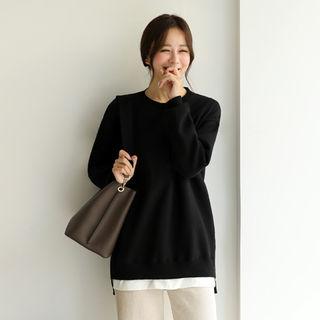 Zip-side Layered-hem Fleece-lined Sweatshirt
