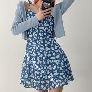 Floral Lace-up Sleeveless Dress