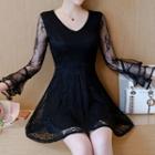 Lace Flared-sleeve Mini A-line Dress