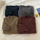 Plain Rib Knit Long-sleeve Sweater