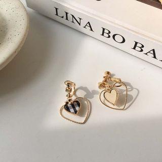 Non-matching Fabric & Alloy Heart Dangle Earring